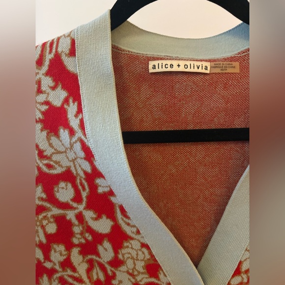 Alice + Olivia Red Floral Cardigan with Striped Sleeves - Picture 2 of 6